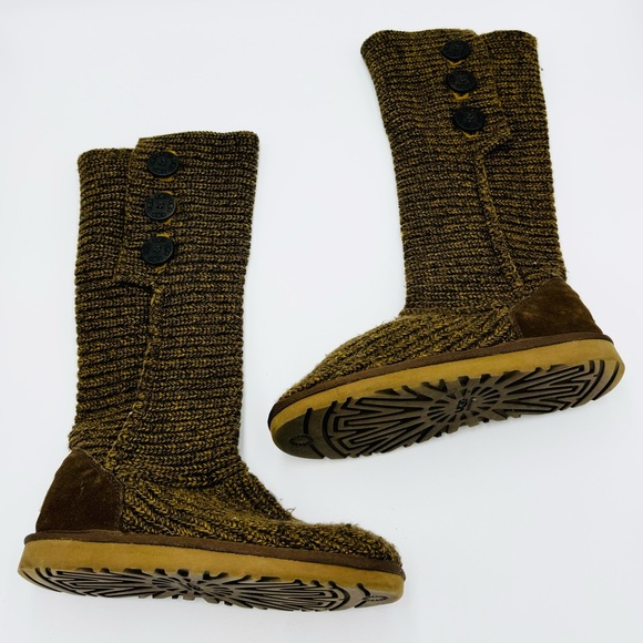 Ugg Classic Cardy Knit Sweater Boots Confetti Brown Green Size 8 - Picture 2 of 11